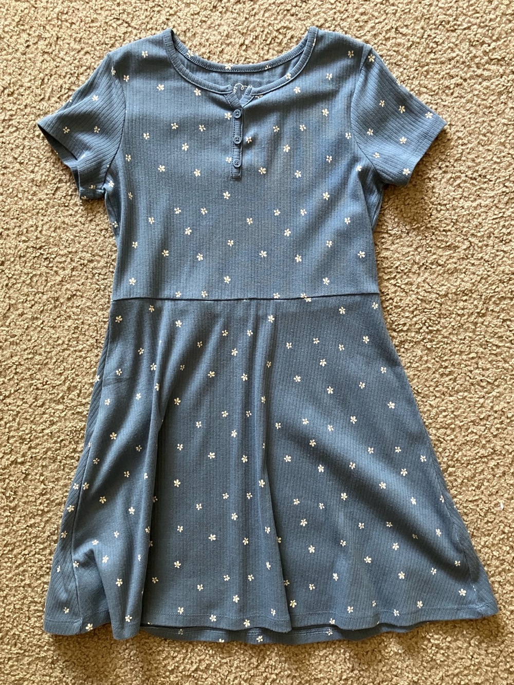 Art Clsss Blue Short-Sleeve Knit Dress with White Daisy Print